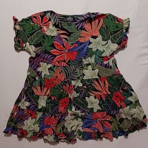 Angie Boho Multi Color Floral Print Tiered Ruffle Top Size L